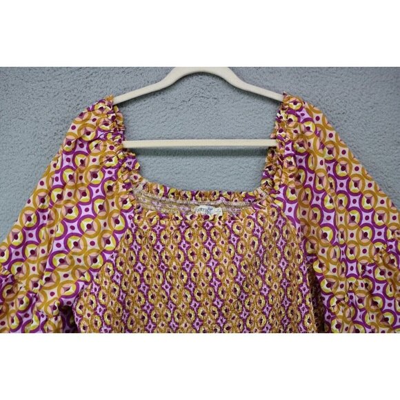 Terra & Sky Large 3/4 Belled Sleeves-Smocked Babydoll Top-Size 2X-New w/Tags - Picture 4 of 9